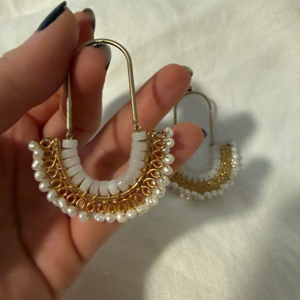Anthropologie Gold and White Hoop Earrings